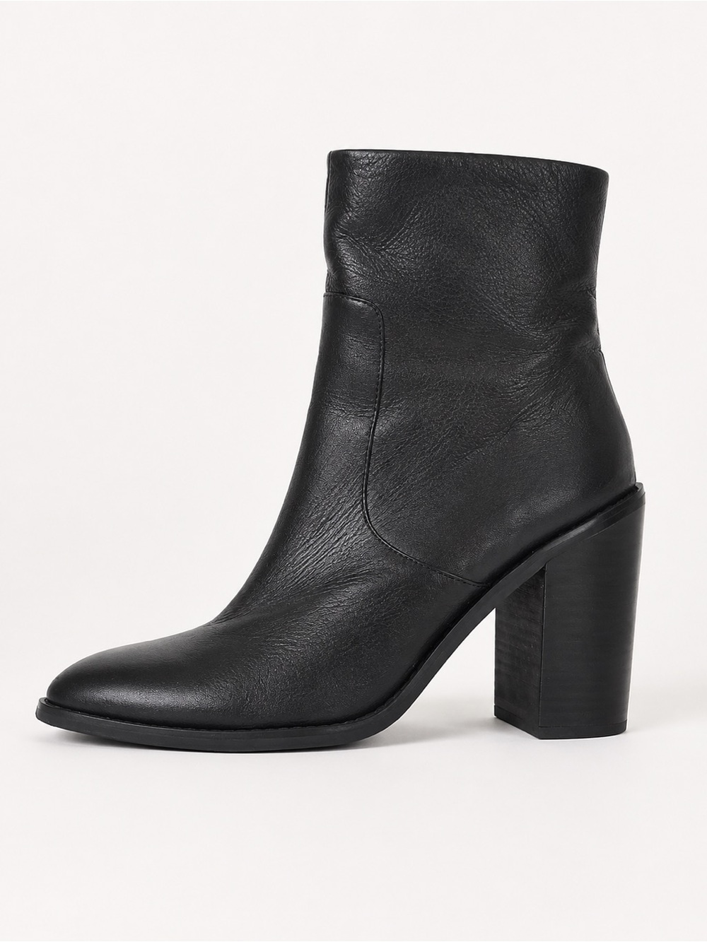Sol Sana Black Leather Ankle Boots Block Heel Booties EU 39 US 8.5 9